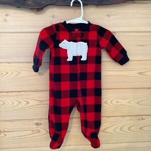 Carter’s polar bear onsie with feet. Size 3 month, buffalo plaid print.